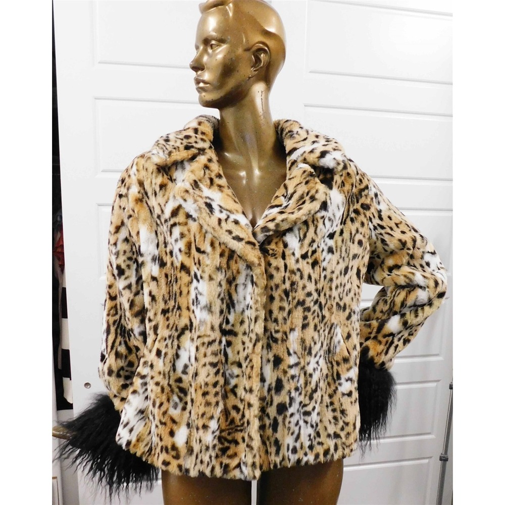 St John Cheetah Animal Print Faux Fur Jacket from Nordstrom sz‎ 16